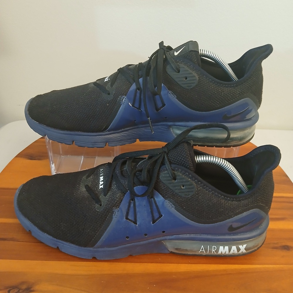 Nike Air Max Sequent 3 Mens 12 Black Blue Running Shoes Sneakers AJ1706-001